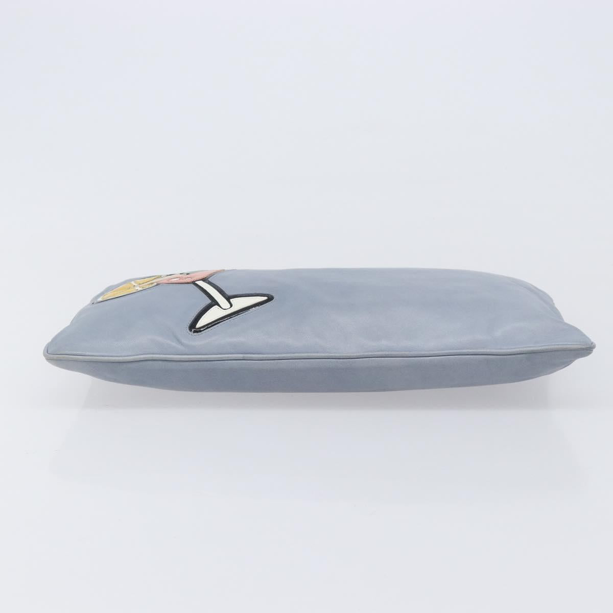 PRADA Clutch Bag Leather Light Blue Gold Auth 200722A