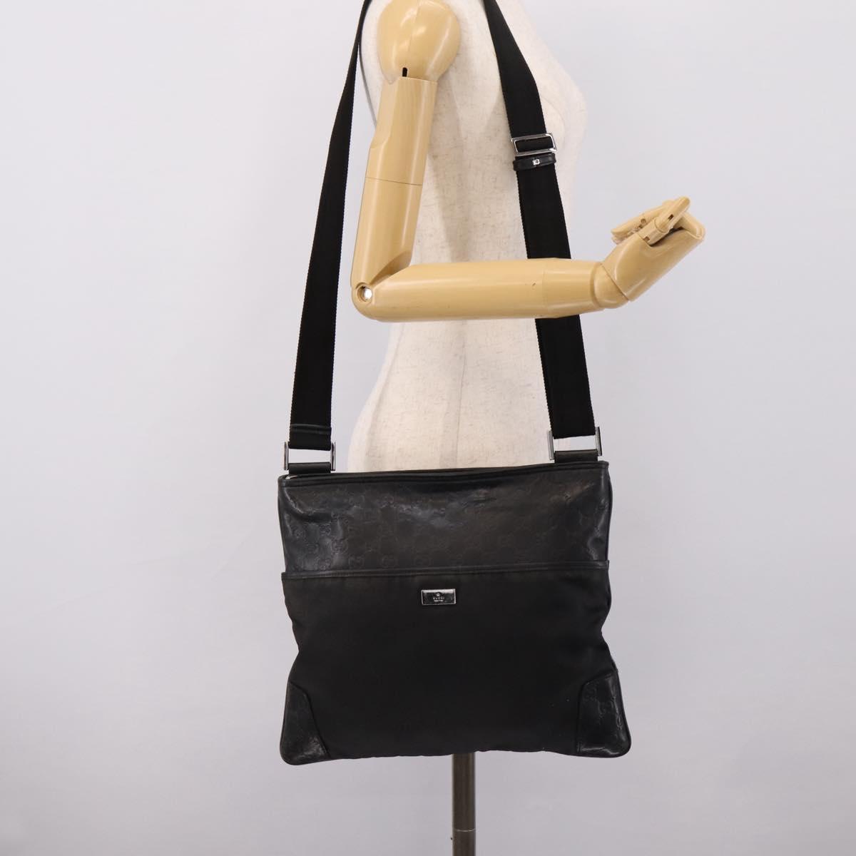 GUCCI GG Canvas Guccissima Shoulder Bag Canvas Black Silver 161822 Auth 200724