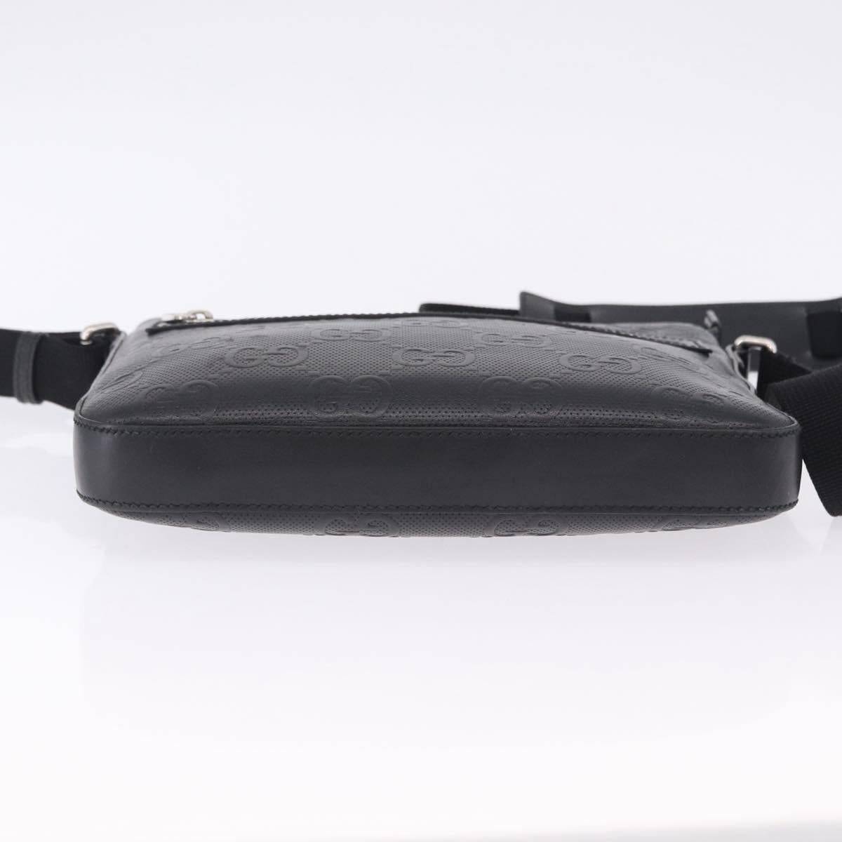 GUCCI GG Emboss Shoulder Bag Leather Black Silver 406410 Auth 200726