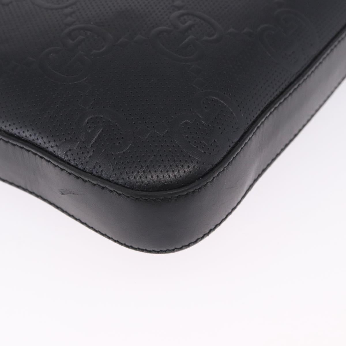 GUCCI GG Emboss Shoulder Bag Leather Black Silver 406410 Auth 200726