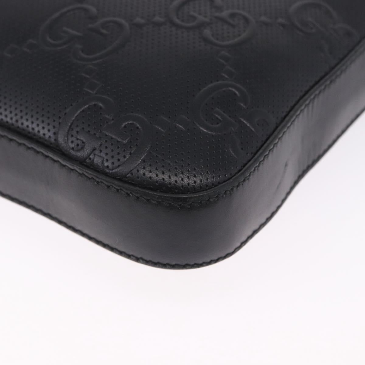 GUCCI GG Emboss Shoulder Bag Leather Black Silver 406410 Auth 200726