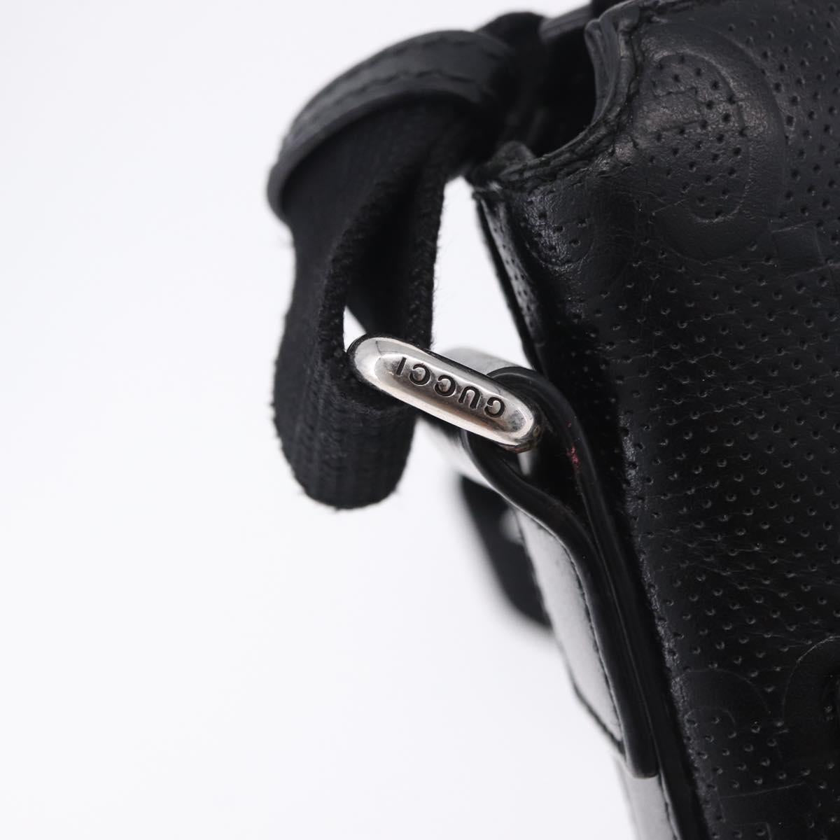GUCCI GG Emboss Shoulder Bag Leather Black Silver 406410 Auth 200726