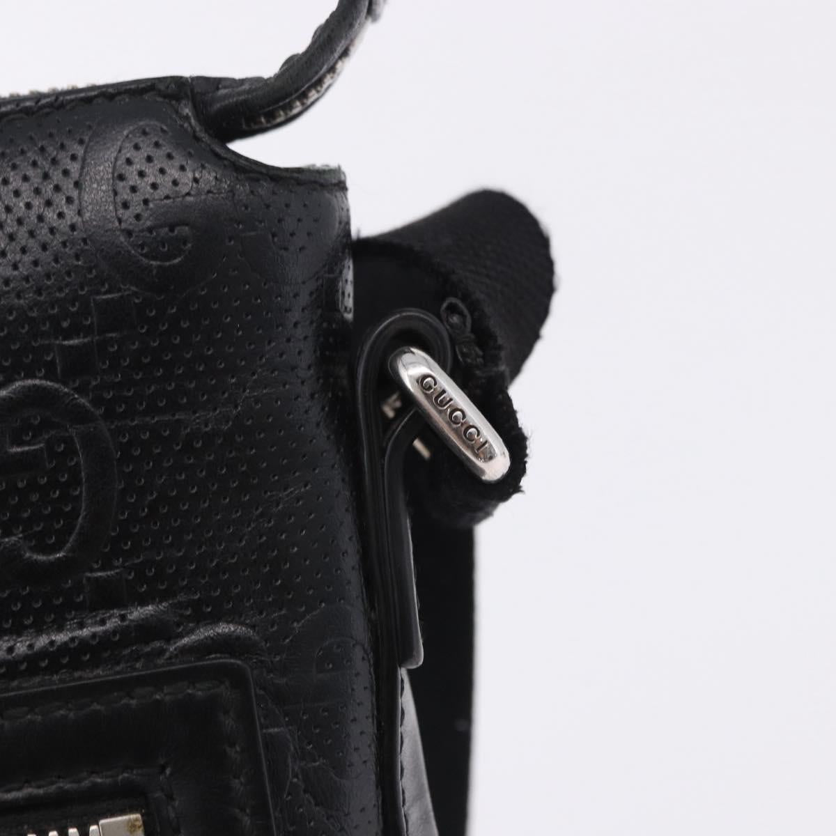 GUCCI GG Emboss Shoulder Bag Leather Black Silver 406410 Auth 200726