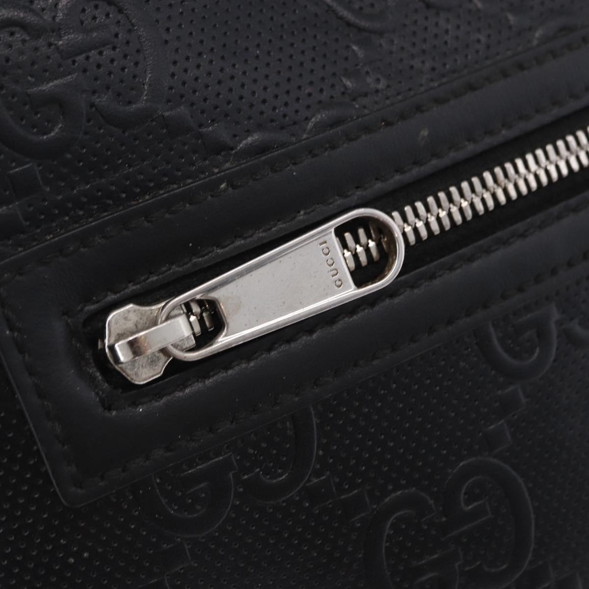 GUCCI GG Emboss Shoulder Bag Leather Black Silver 406410 Auth 200726