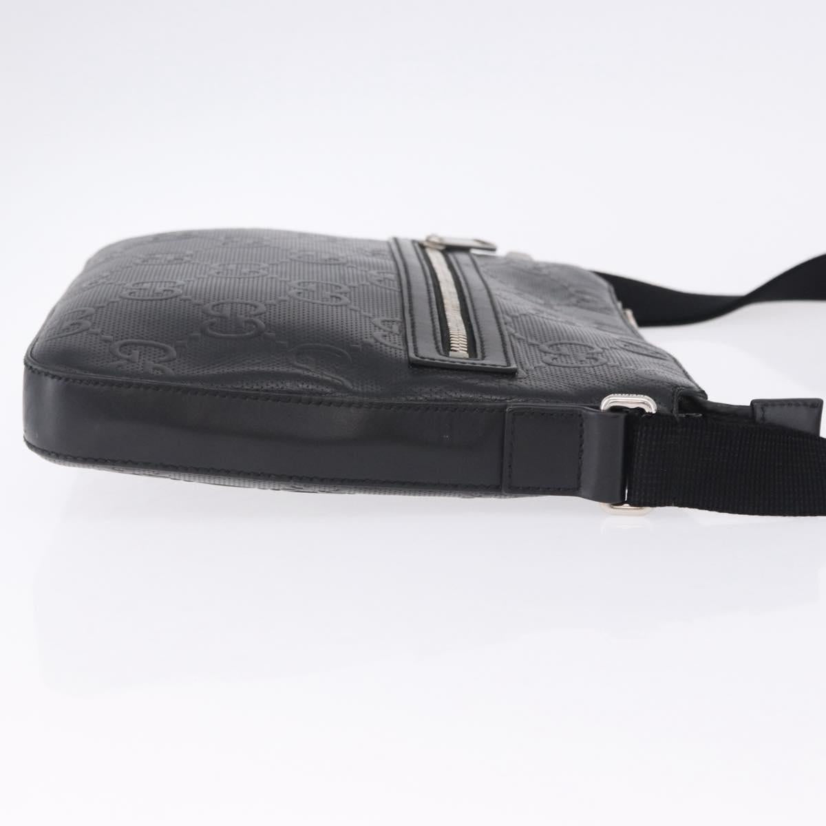 GUCCI GG Emboss Shoulder Bag Leather Black Silver 406410 Auth 200726