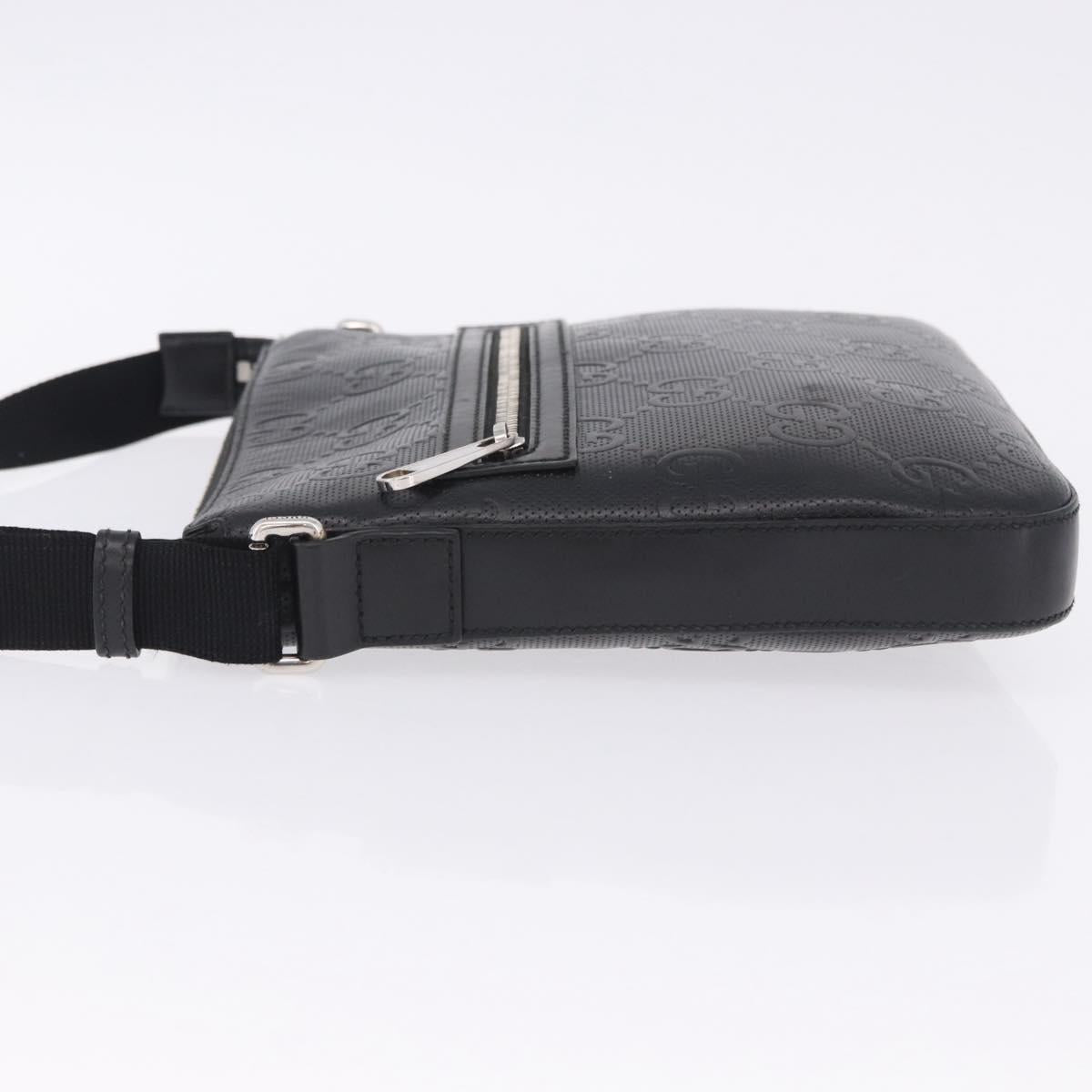 GUCCI GG Emboss Shoulder Bag Leather Black Silver 406410 Auth 200726