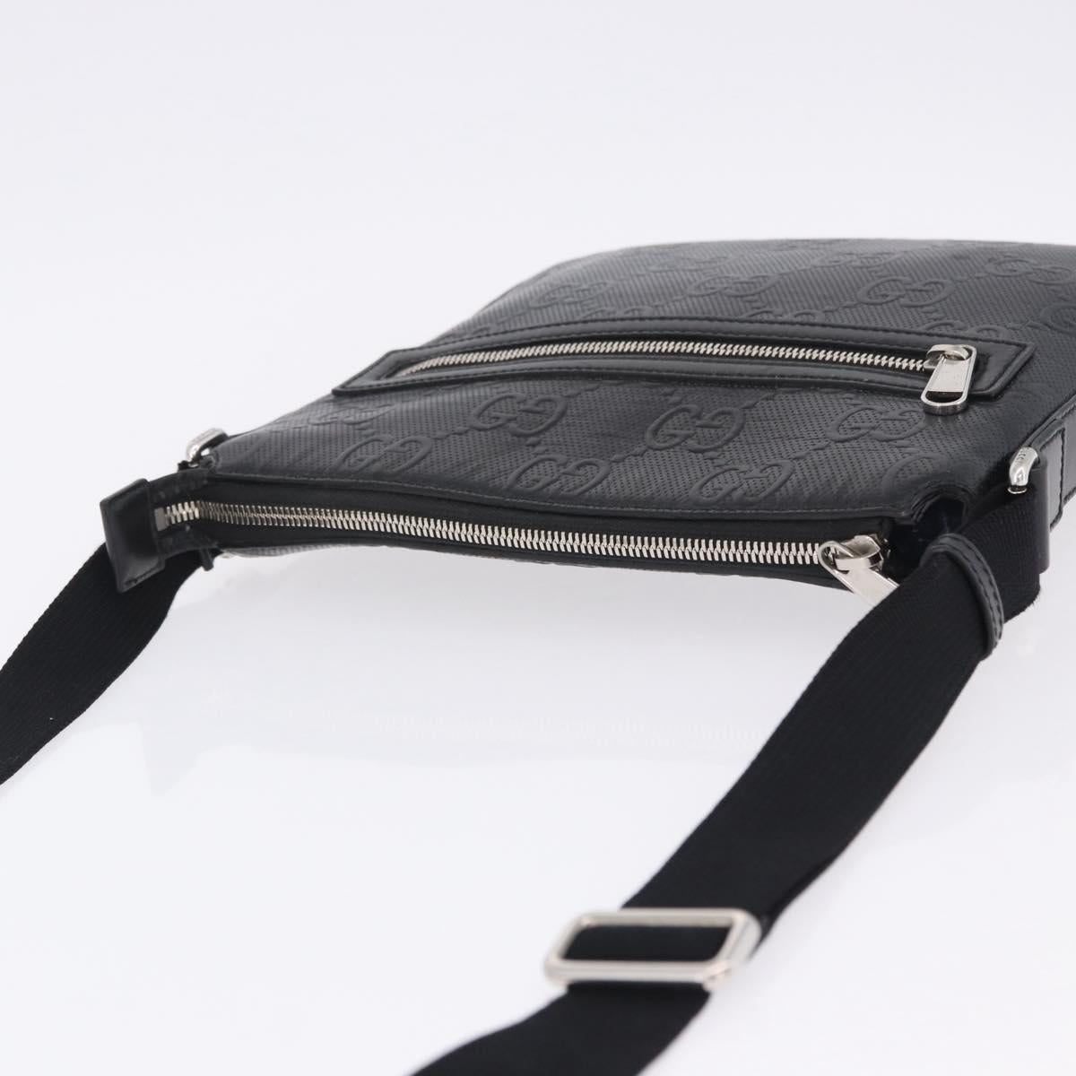 GUCCI GG Emboss Shoulder Bag Leather Black Silver 406410 Auth 200726