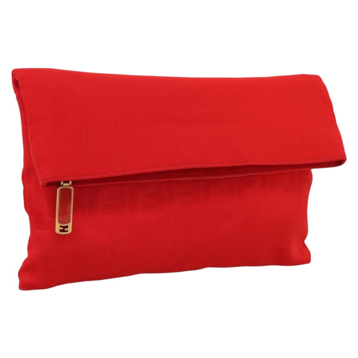 FENDI Zucca Canvas Clutch Bag Red Gold Auth 200728A