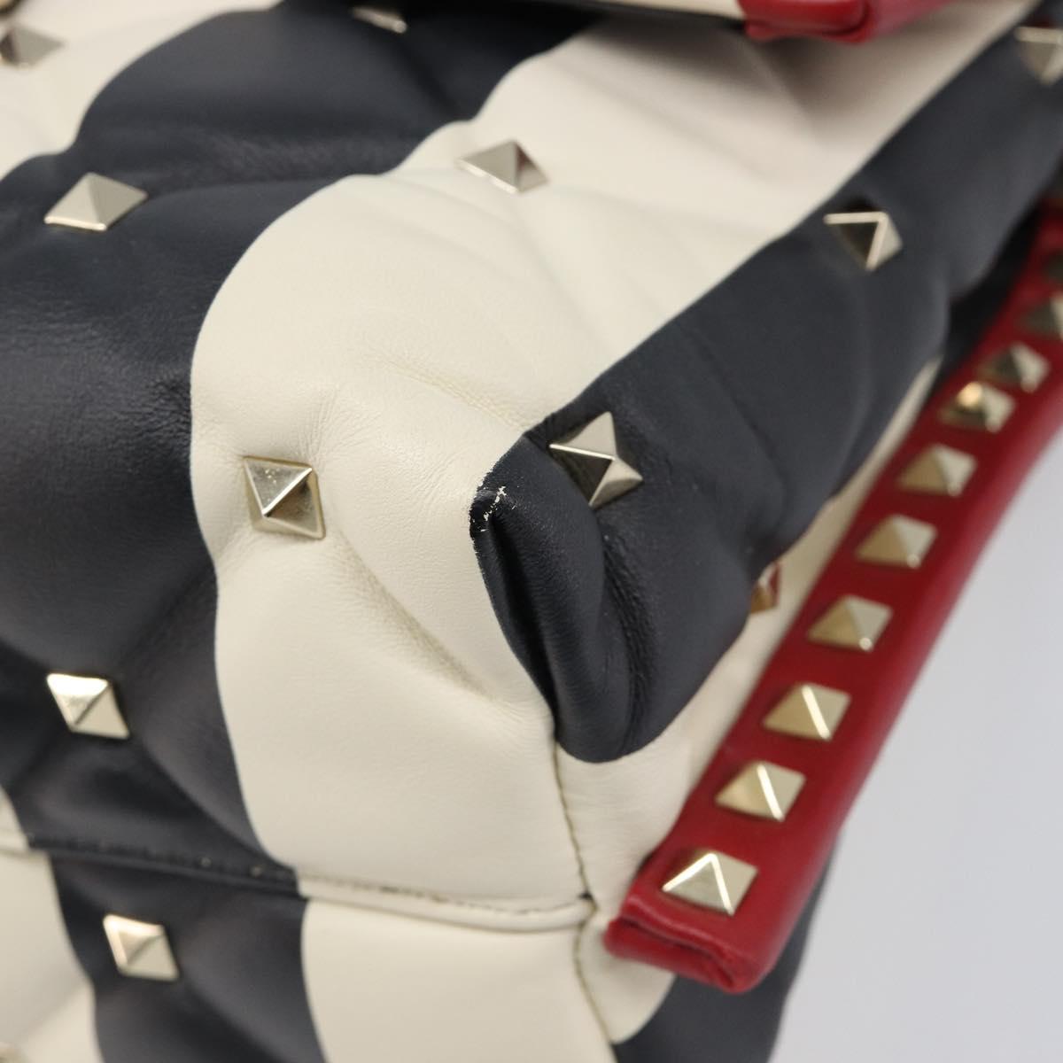 VALENTINO Rock Studs Hand Bag Leather 2way Red Gold Auth 200731V