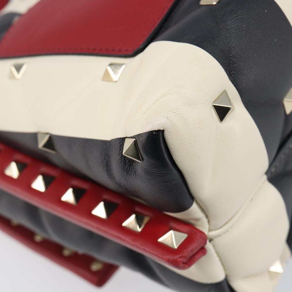 VALENTINO Rock Studs Hand Bag Leather 2way Red Gold Auth 200731V