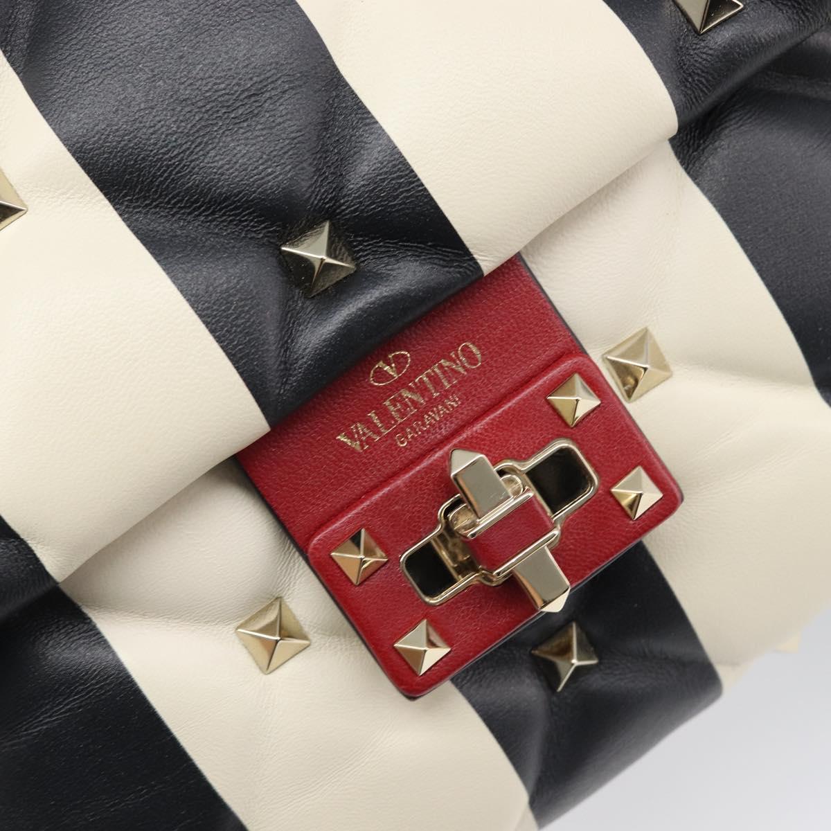 VALENTINO Rock Studs Hand Bag Leather 2way Red Gold Auth 200731V