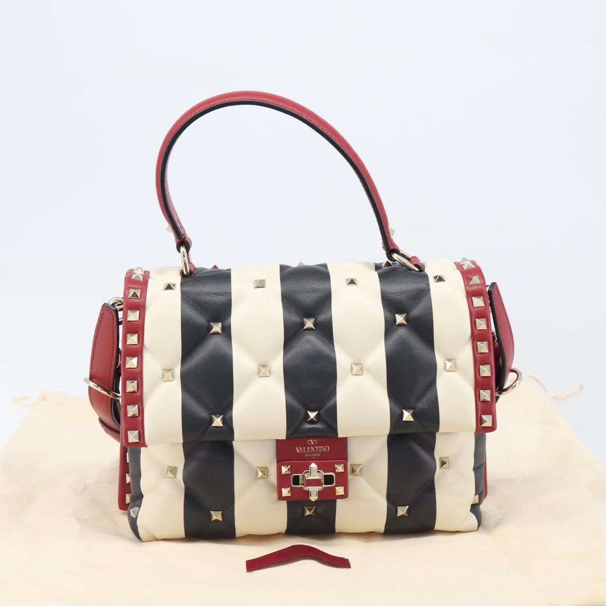 VALENTINO Rock Studs Hand Bag Leather 2way Red Gold Auth 200731V