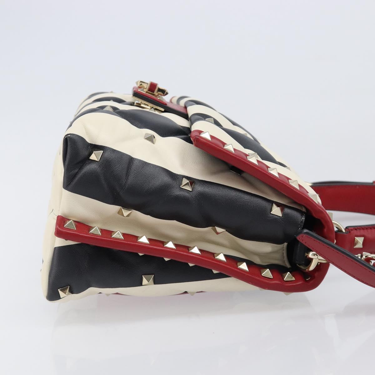 VALENTINO Rock Studs Hand Bag Leather 2way Red Gold Auth 200731V