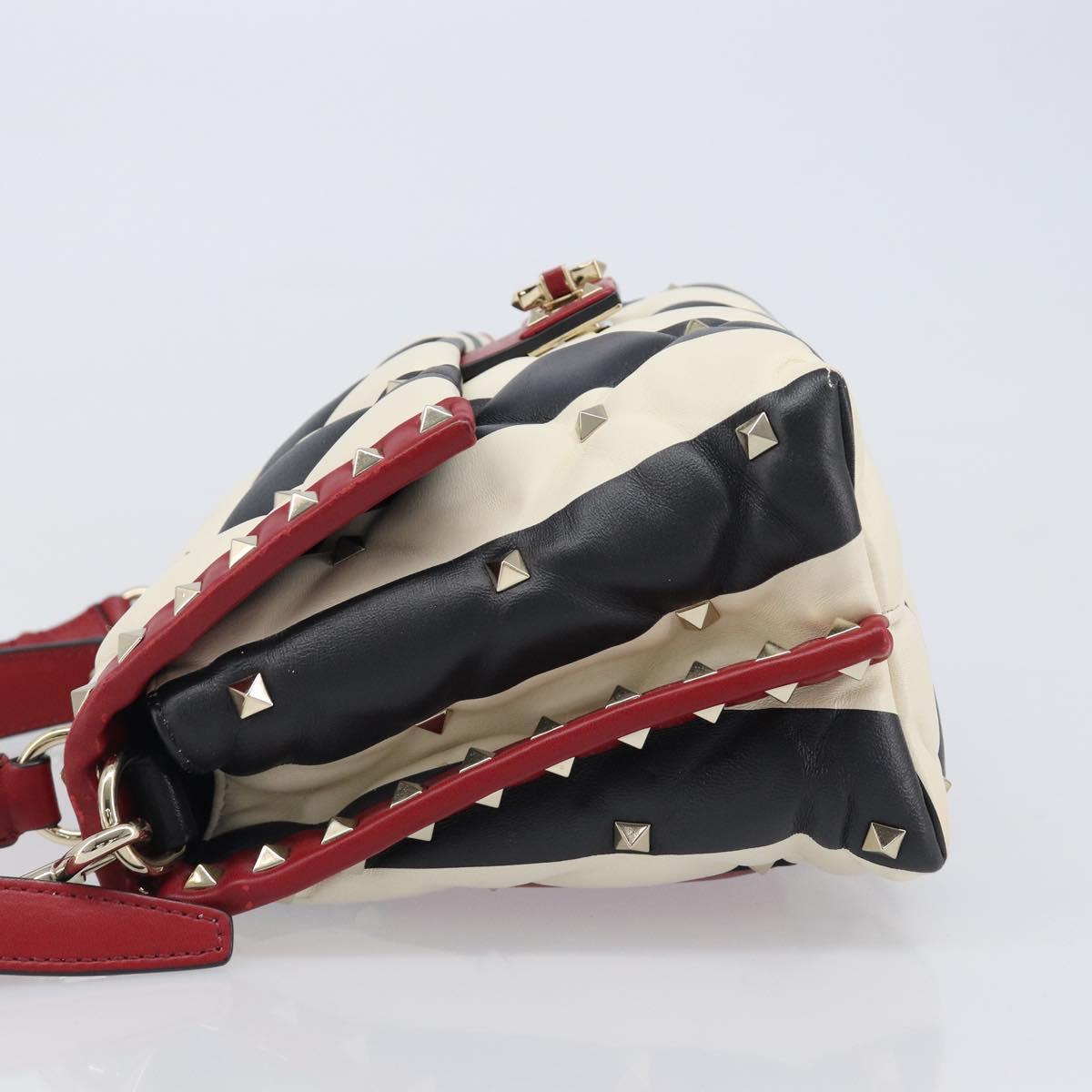 VALENTINO Rock Studs Hand Bag Leather 2way Red Gold Auth 200731V