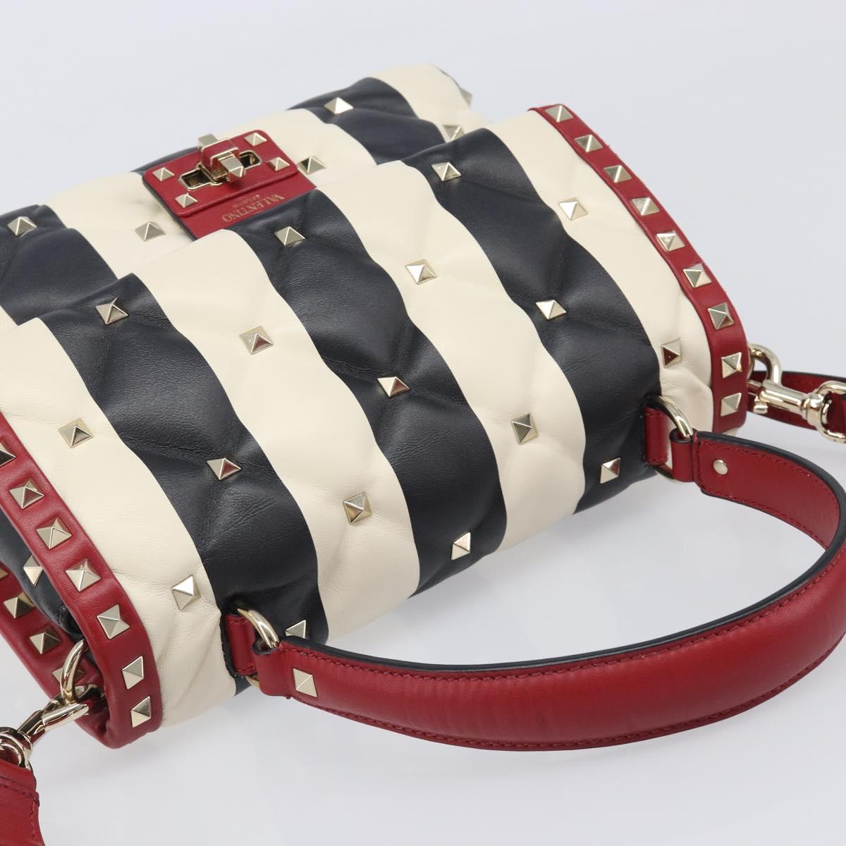VALENTINO Rock Studs Hand Bag Leather 2way Red Gold Auth 200731V