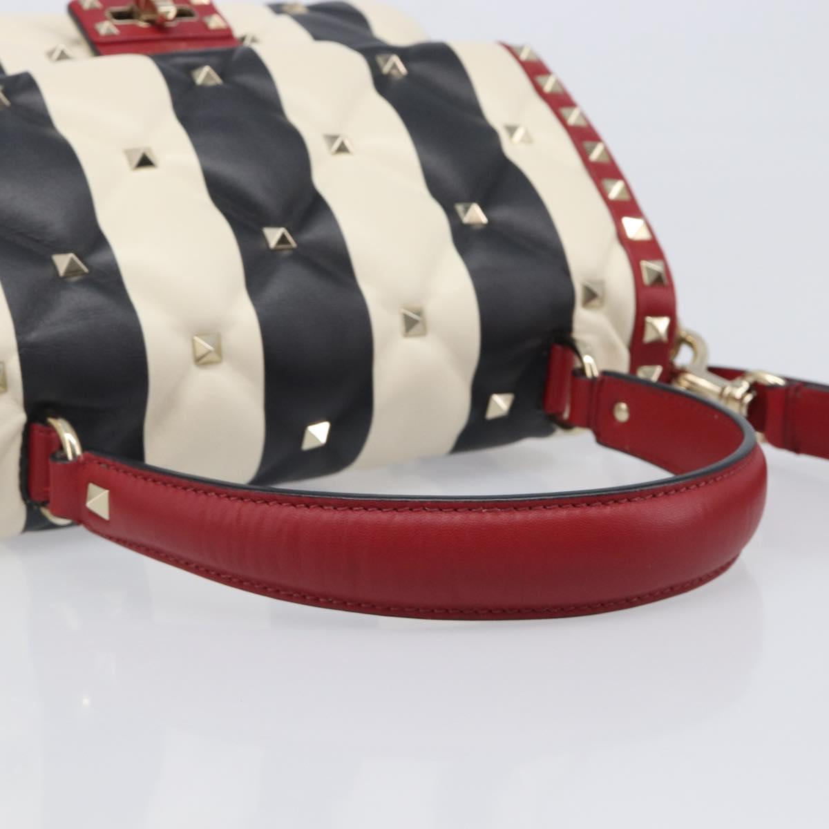 VALENTINO Rock Studs Hand Bag Leather 2way Red Gold Auth 200731V