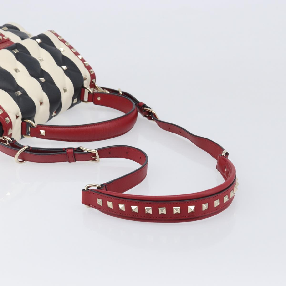 VALENTINO Rock Studs Hand Bag Leather 2way Red Gold Auth 200731V