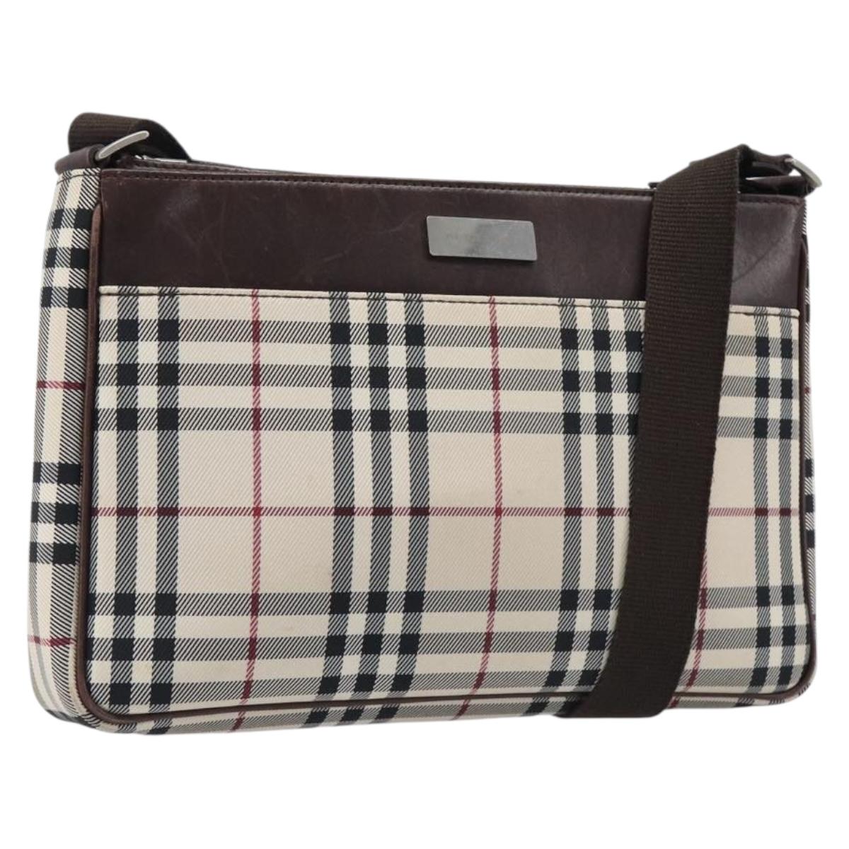 BURBERRY Nova Check Shoulder Bag Canvas Beige Silver Auth 200733