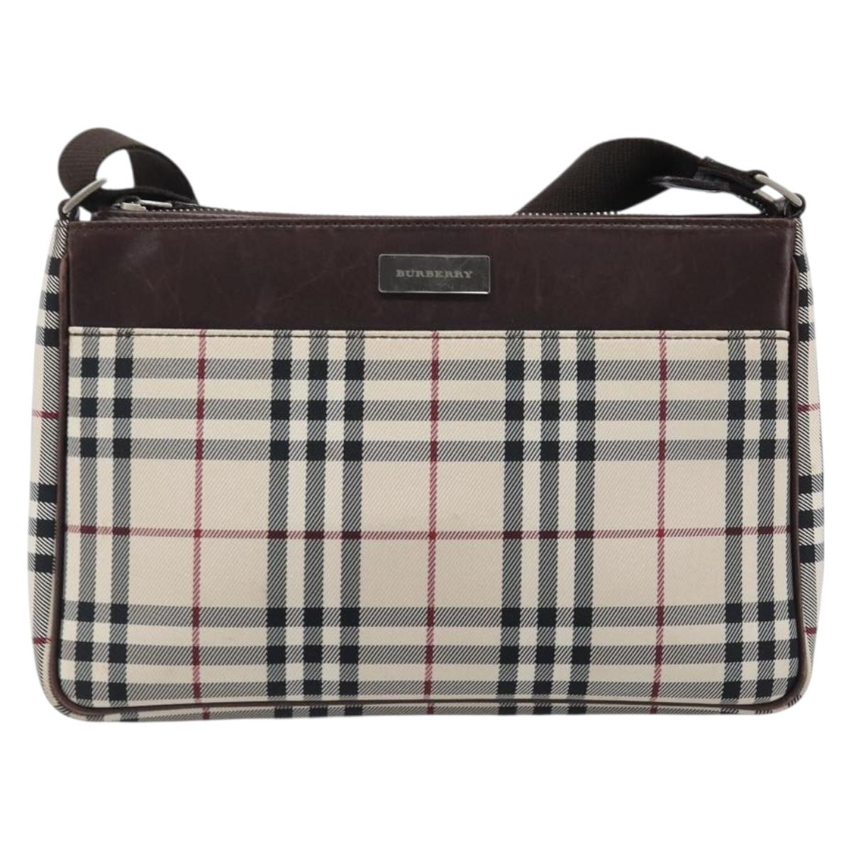 BURBERRY Nova Check Shoulder Bag Canvas Beige Silver Auth 200733