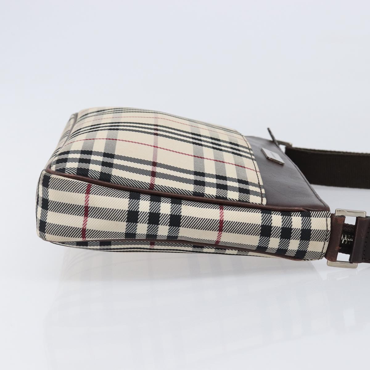 BURBERRY Nova Check Shoulder Bag Canvas Beige Silver Auth 200733