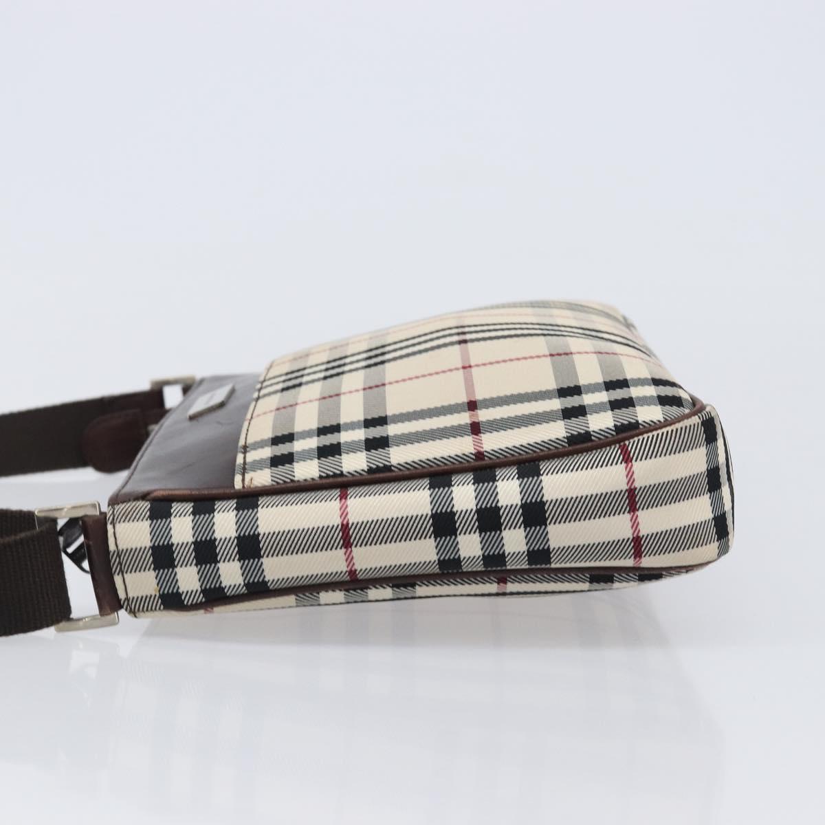 BURBERRY Nova Check Shoulder Bag Canvas Beige Silver Auth 200733