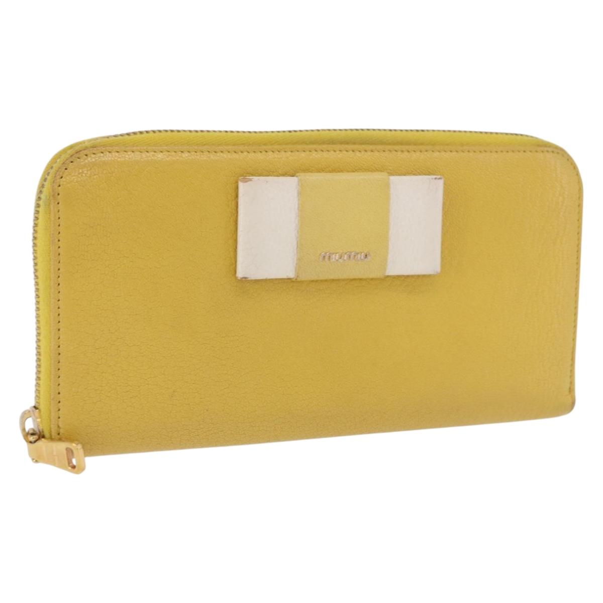 Miu Miu Long Wallet Leather Yellow Gold Auth 200735A