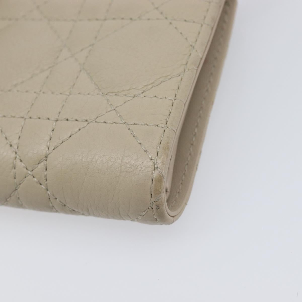 Christian Dior Cannage Caro Dahlia Wallet Lamb Skin Beige Gold Auth 200738A