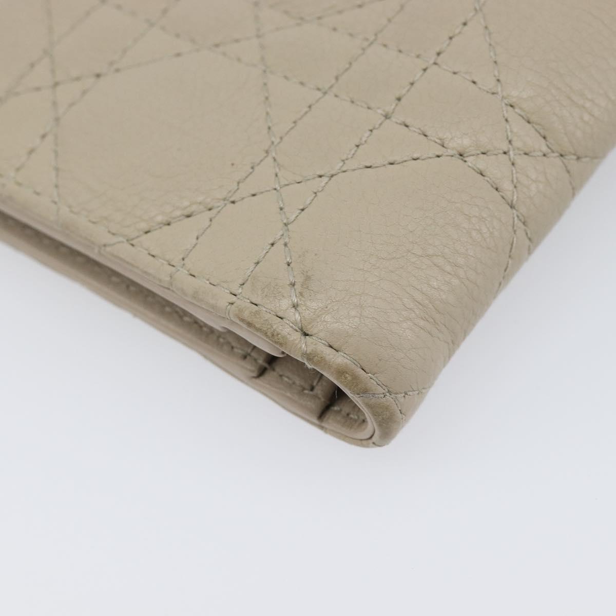 Christian Dior Cannage Caro Dahlia Wallet Lamb Skin Beige Gold Auth 200738A