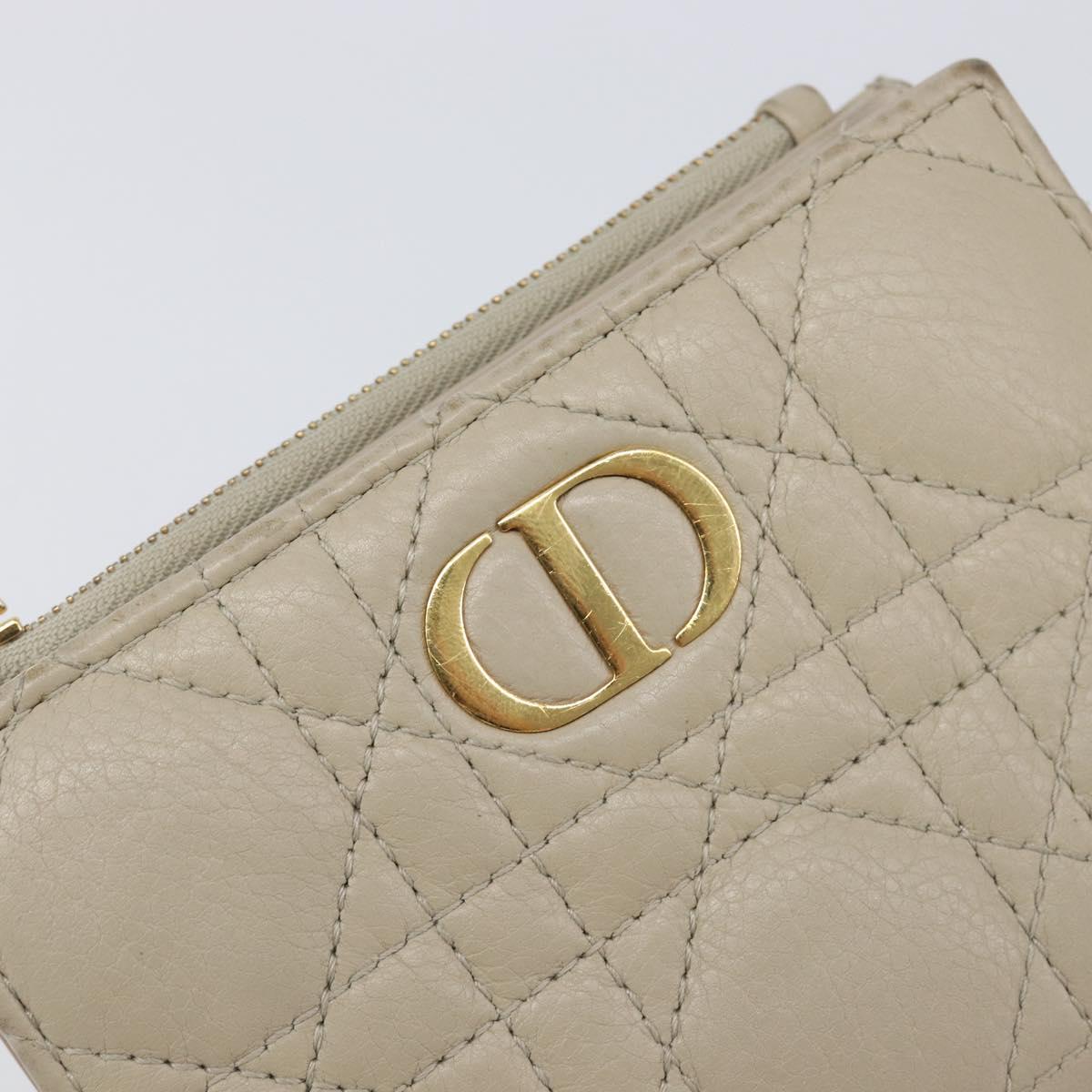Christian Dior Cannage Caro Dahlia Wallet Lamb Skin Beige Gold Auth 200738A