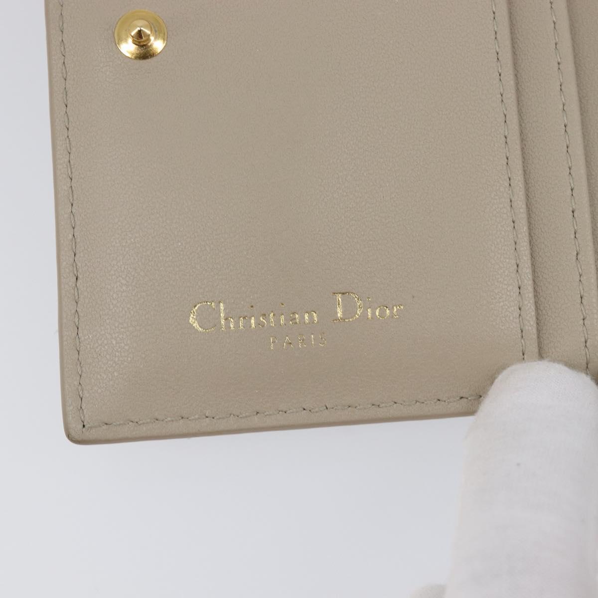 Christian Dior Cannage Caro Dahlia Wallet Lamb Skin Beige Gold Auth 200738A