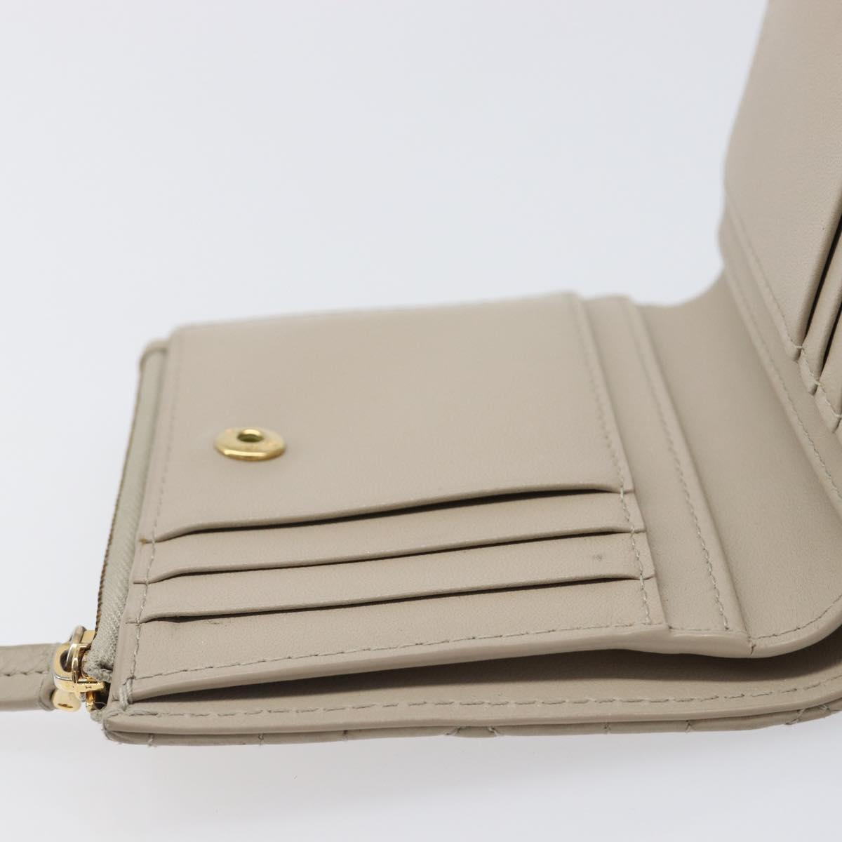 Christian Dior Cannage Caro Dahlia Wallet Lamb Skin Beige Gold Auth 200738A