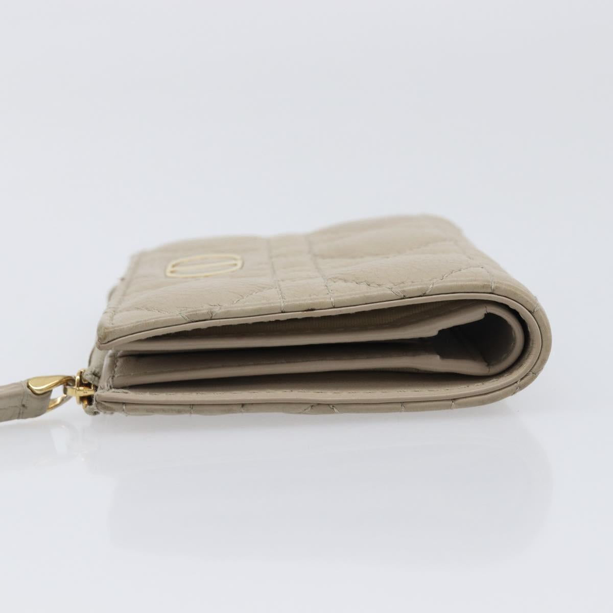 Christian Dior Cannage Caro Dahlia Wallet Lamb Skin Beige Gold Auth 200738A