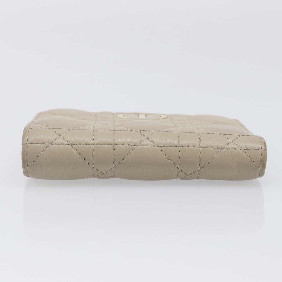 Christian Dior Cannage Caro Dahlia Wallet Lamb Skin Beige Gold Auth 200738A