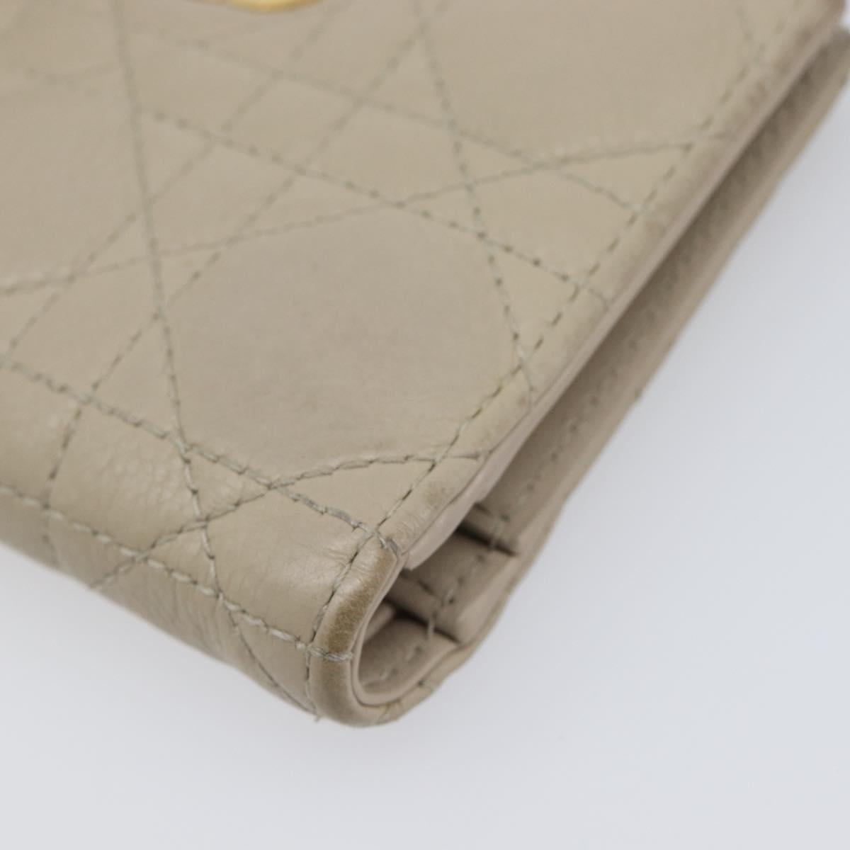 Christian Dior Cannage Caro Dahlia Wallet Lamb Skin Beige Gold Auth 200738A