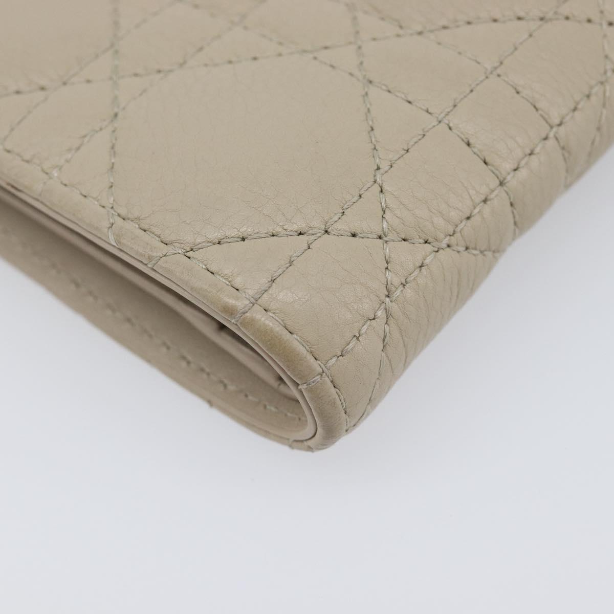 Christian Dior Cannage Caro Dahlia Wallet Lamb Skin Beige Gold Auth 200738A