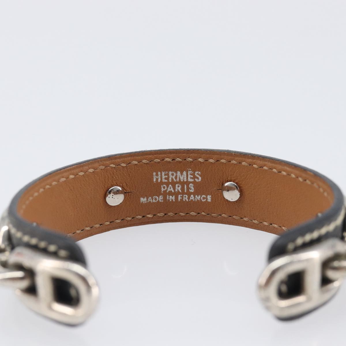 HERMES Bangle Chaine d'Ancre Bracelet Metal Leather Silver Black Auth 200739V
