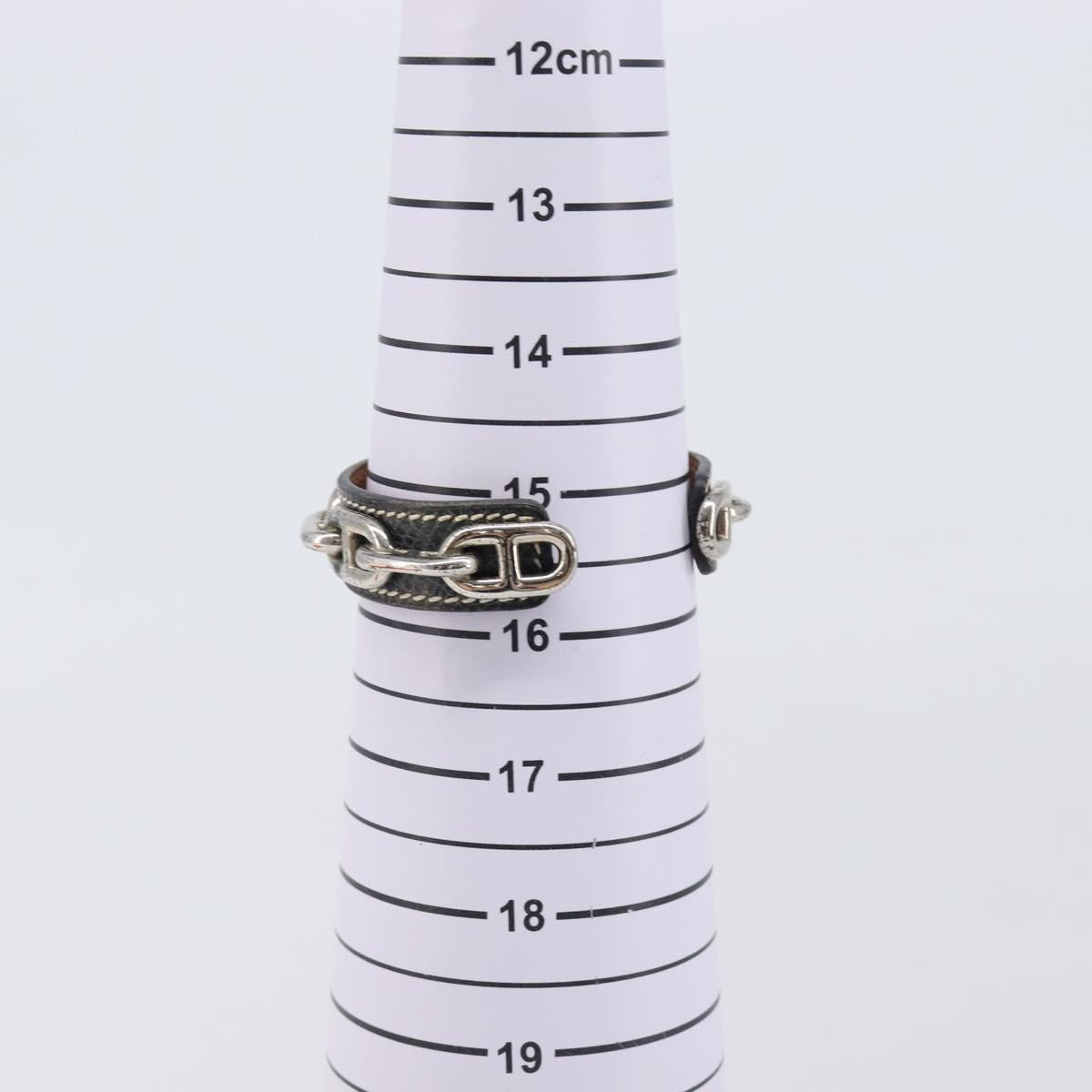 HERMES Bangle Chaine d'Ancre Bracelet Metal Leather Silver Black Auth 200739V
