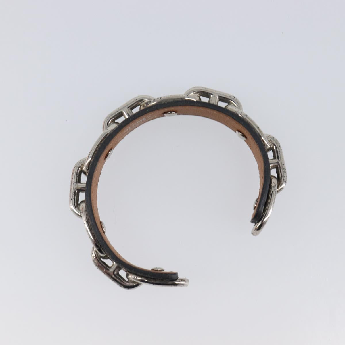 HERMES Bangle Chaine d'Ancre Bracelet Metal Leather Silver Black Auth 200739V