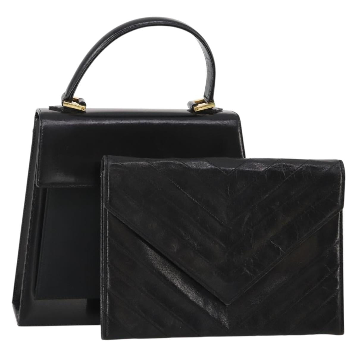 SAINT LAURENT Hand Bag Leather 2 Set Black Auth 200742
