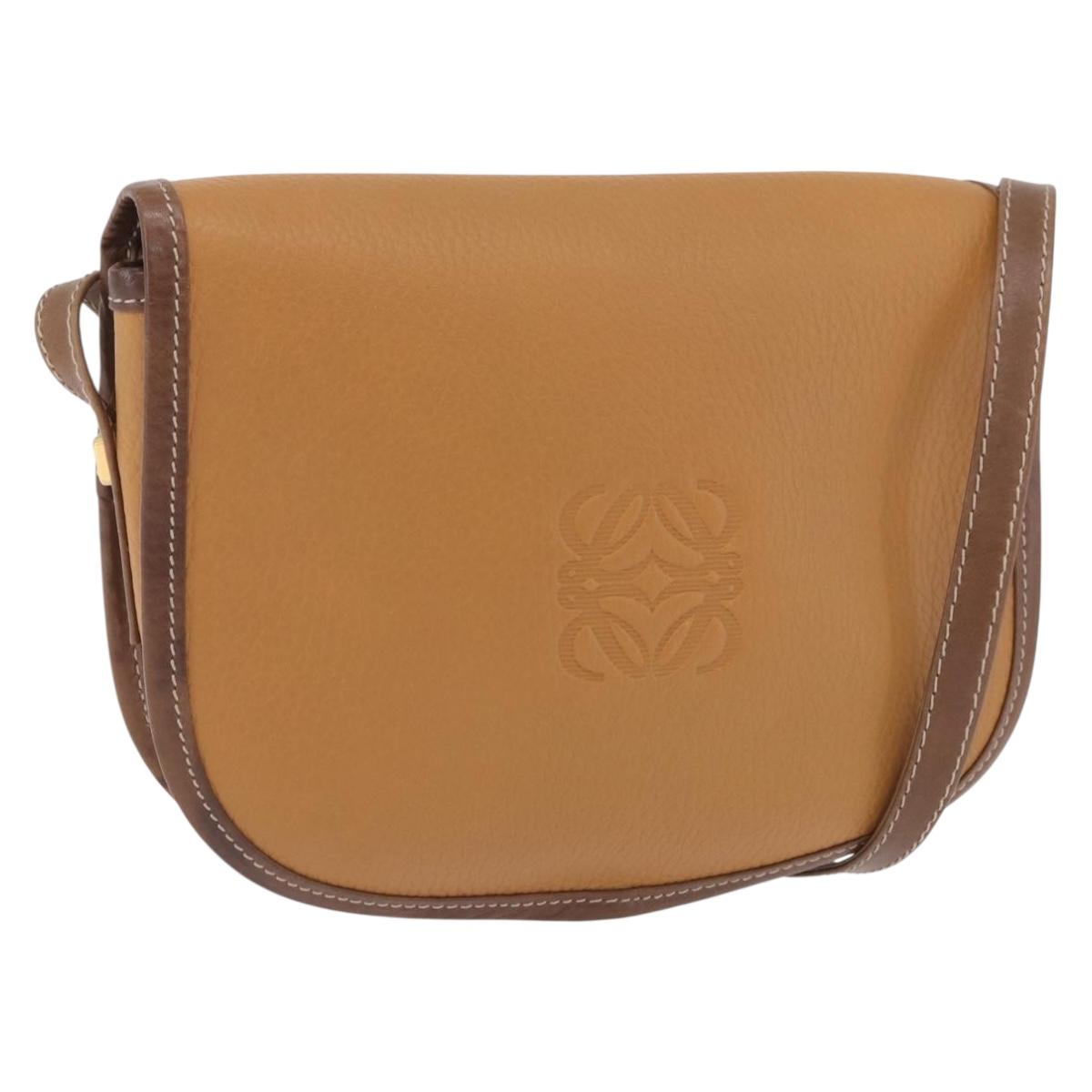 LOEWE Shoulder Bag Leather Beige Gold Auth 200744A