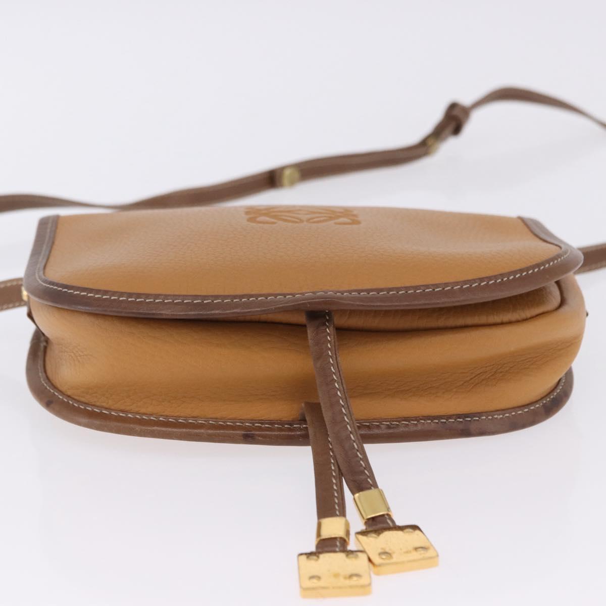 LOEWE Shoulder Bag Leather Beige Gold Auth 200744A
