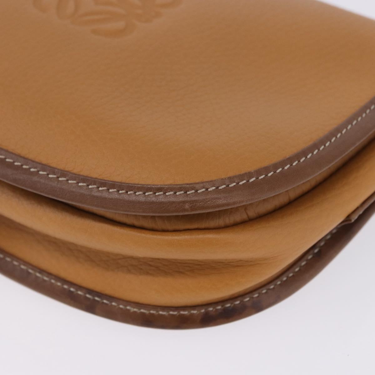 LOEWE Shoulder Bag Leather Beige Gold Auth 200744A