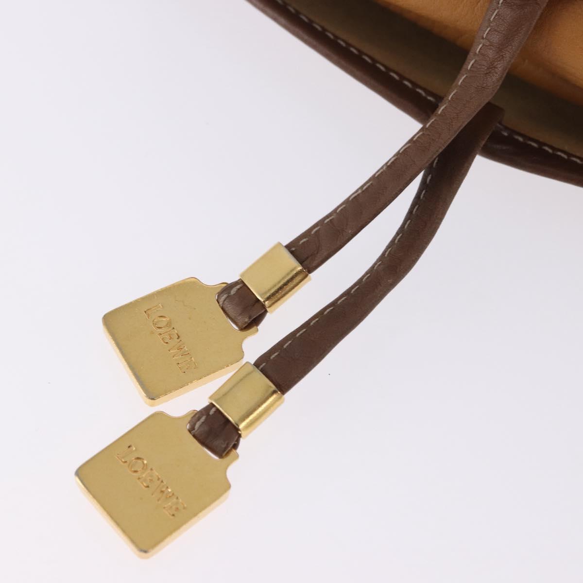 LOEWE Shoulder Bag Leather Beige Gold Auth 200744A