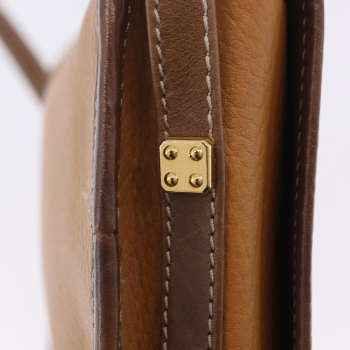 LOEWE Shoulder Bag Leather Beige Gold Auth 200744A