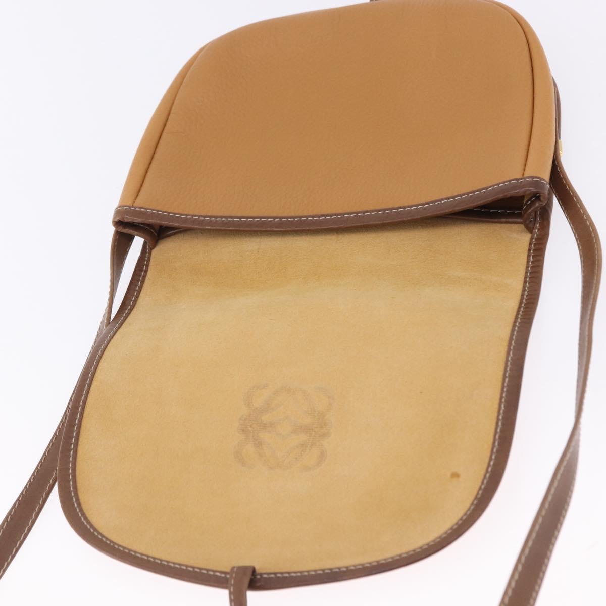LOEWE Shoulder Bag Leather Beige Gold Auth 200744A