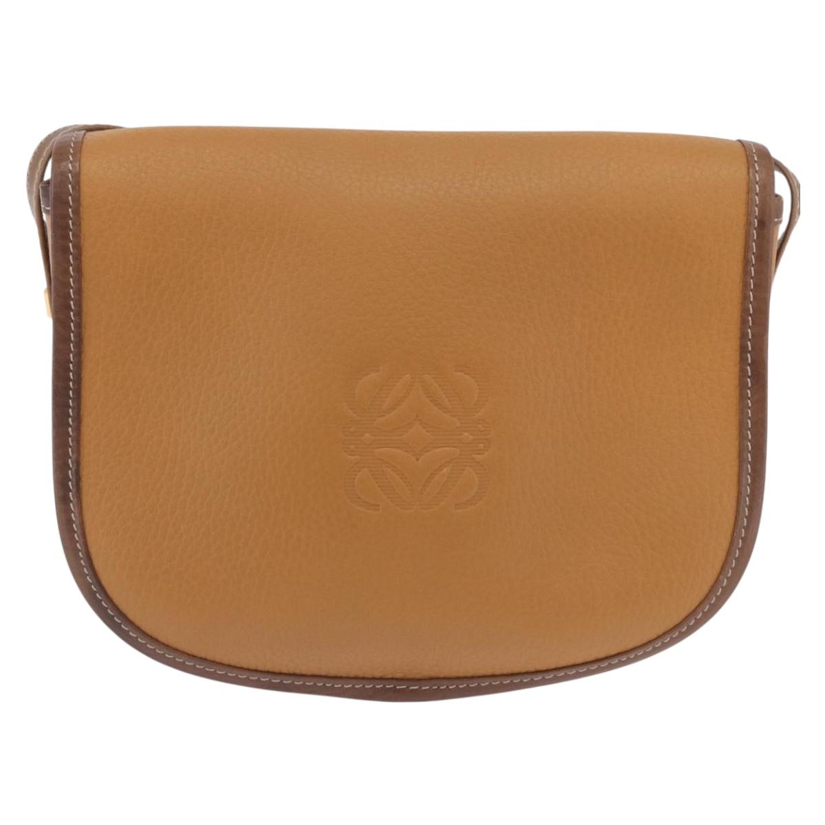 LOEWE Shoulder Bag Leather Beige Gold Auth 200744A