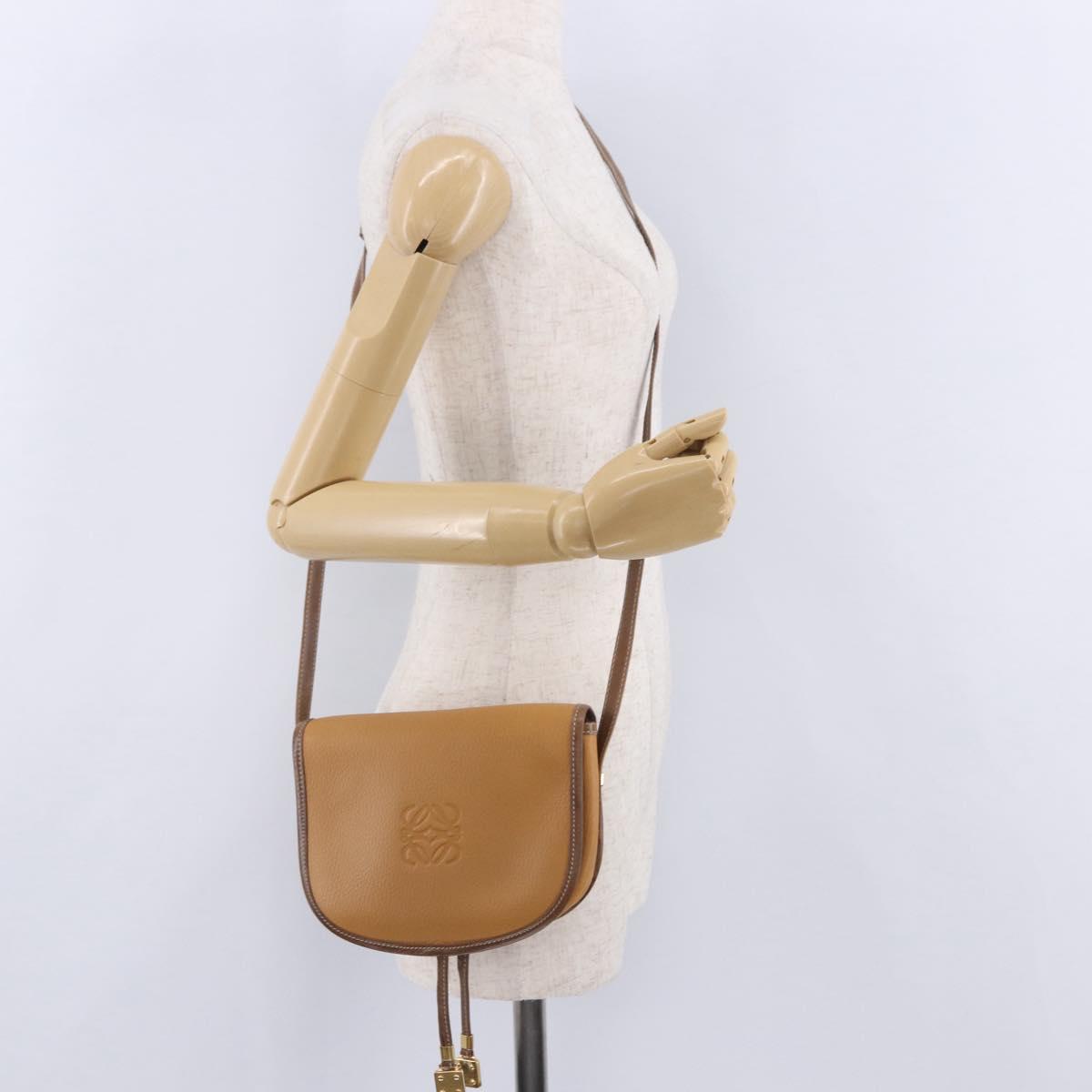 LOEWE Shoulder Bag Leather Beige Gold Auth 200744A