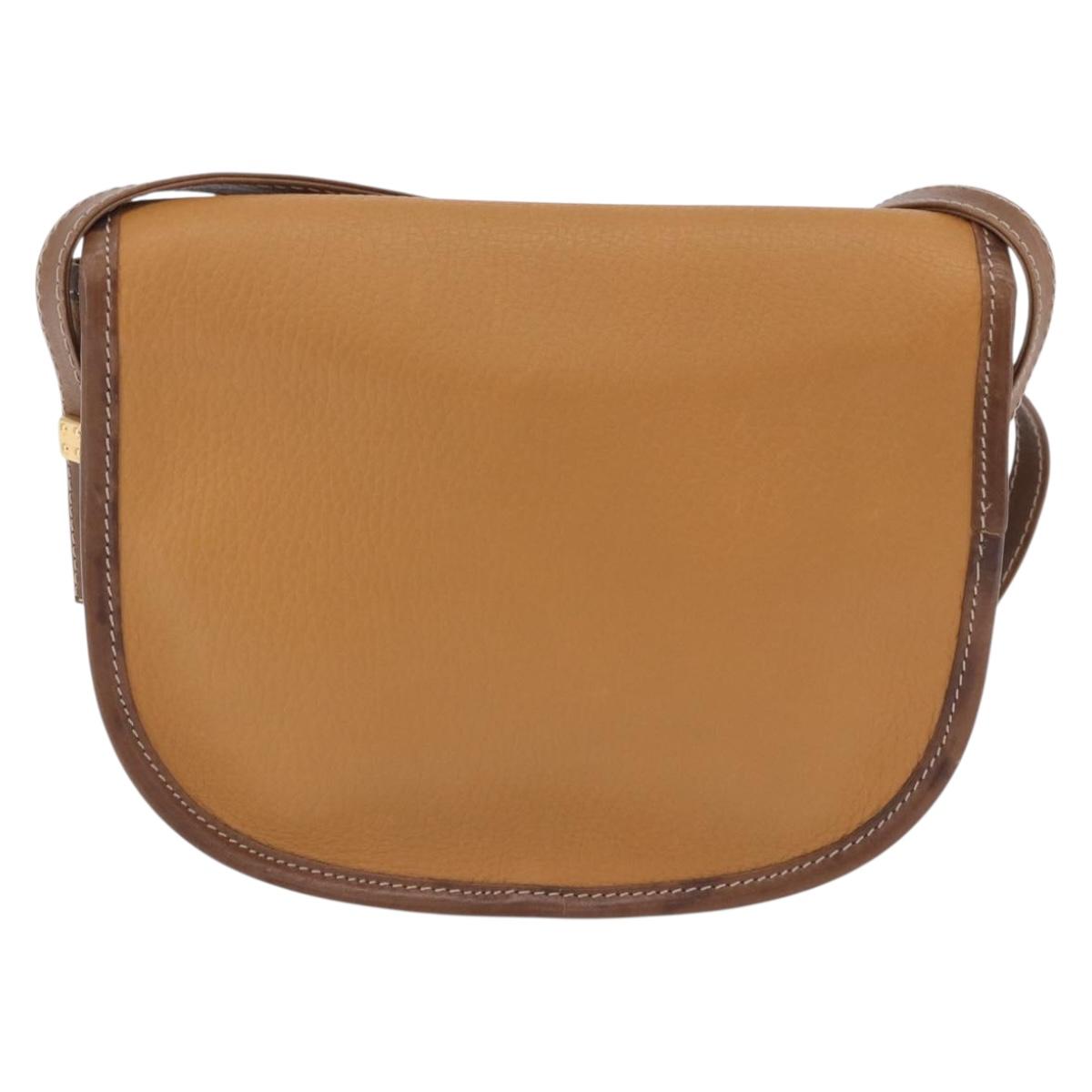 LOEWE Shoulder Bag Leather Beige Gold Auth 200744A