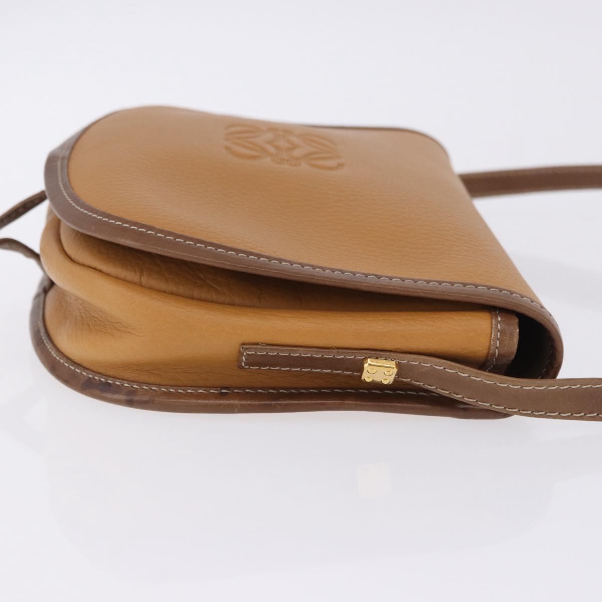 LOEWE Shoulder Bag Leather Beige Gold Auth 200744A