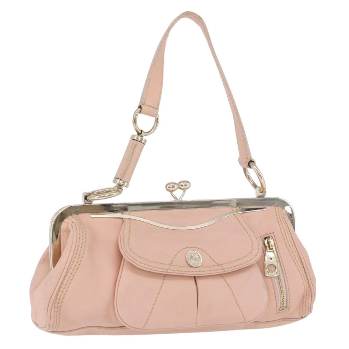 CELINE Shoulder Bag Leather Pink Gold Auth 200745V